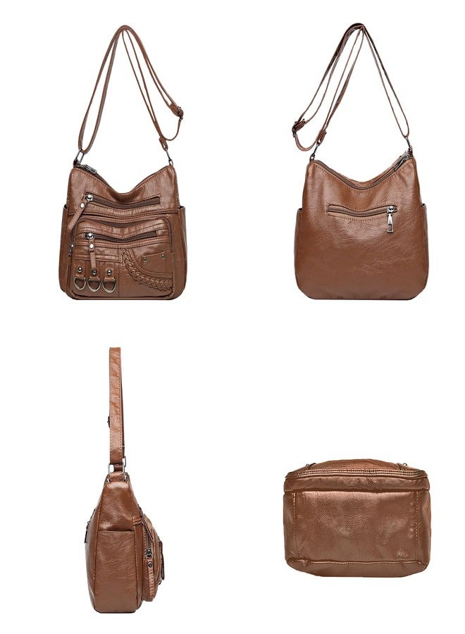 LassZone Womens Leather Handbag Multi-Pocket Crossbody Bag Waterproof Hobo Shoulder Bag with Adjustable Shoulder Strap - Image 2