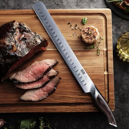 HOSHANHO Carving Knife 12 Inch, Japanese High Carbon Steel Slicing Knife with Ergonomic Pakkawood Handle, Razor Sharp Brisket Knives for Meat Cutting, BBQ, Turkey - Image 5
