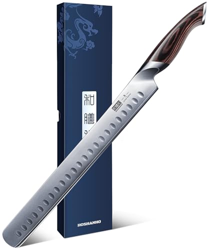 HOSHANHO Carving Knife 12 Inch, Japanese High Carbon Steel Slicing Knife with Ergonomic Pakkawood Handle, Razor Sharp Brisket Knives for Meat Cutting, BBQ, Turkey - Image 1