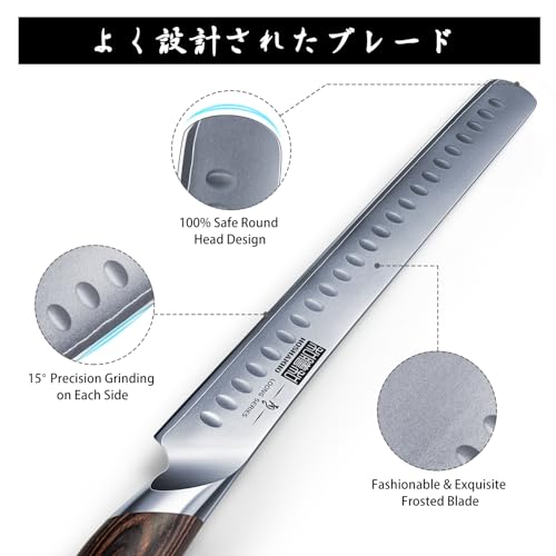 HOSHANHO Carving Knife 12 Inch, Japanese High Carbon Steel Slicing Knife with Ergonomic Pakkawood Handle, Razor Sharp Brisket Knives for Meat Cutting, BBQ, Turkey - Image 3