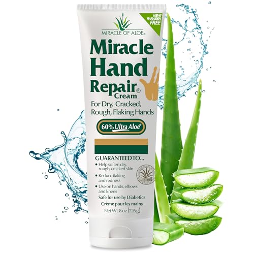 Miracle of Aloes Miracle Hand Repair Cream 8 oz Healing Aloe Vera Lotion for Dry Cracked Hands with 60 Ultra Aloe Gel  Moisturizes Softens and Repairs  NonGreasy Lightly Scented