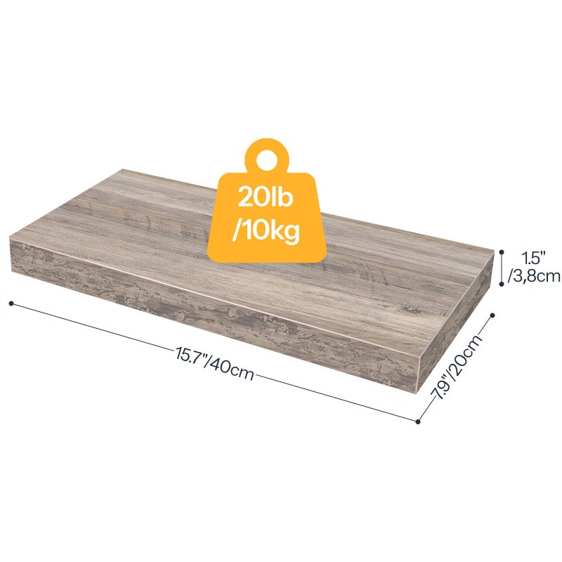 HOOBRO Floating Shelves for Wall, Wall Mounted Shelf Set of 2, 15.7" Hanging Shelf with Invisible Brackets, for Wall in Bathroom, Bedroom, Toilet, Kitchen, Living Room, Office, Greige BG40BJ01 - Image 3