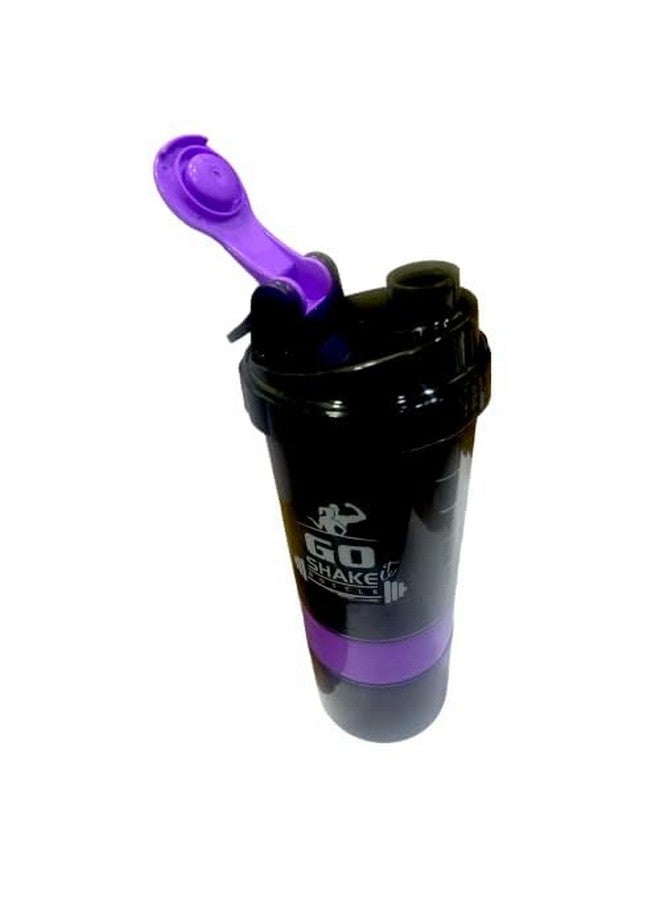 Humcare Humcare Protein Shake Bottle Shakers for Men and women with 2 Storage Compartment Gym shaker bottle for workout and yoga High Density Polyethylene Pack of 1 Black And Purple  - Image 2