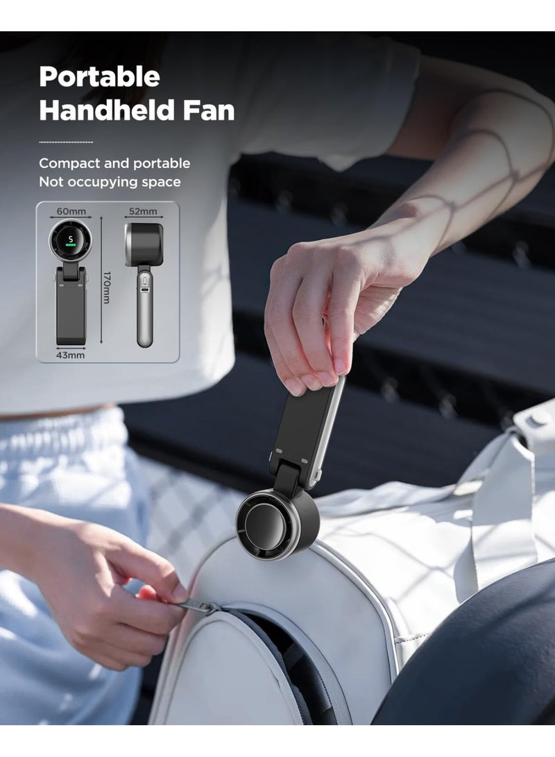 ميجورا قابلة للطي مروحة صغيرة محمولة عالية السرعة قابلة لإعادة  الشحن، 5 تير ريحية، بطارية مشغلة، ما يصل إلى 12 ساعة عمل للأنشطة في الهواء الطلق، السفر، العمل، النساء يسافرن للتخييم، الأسود - Image 5