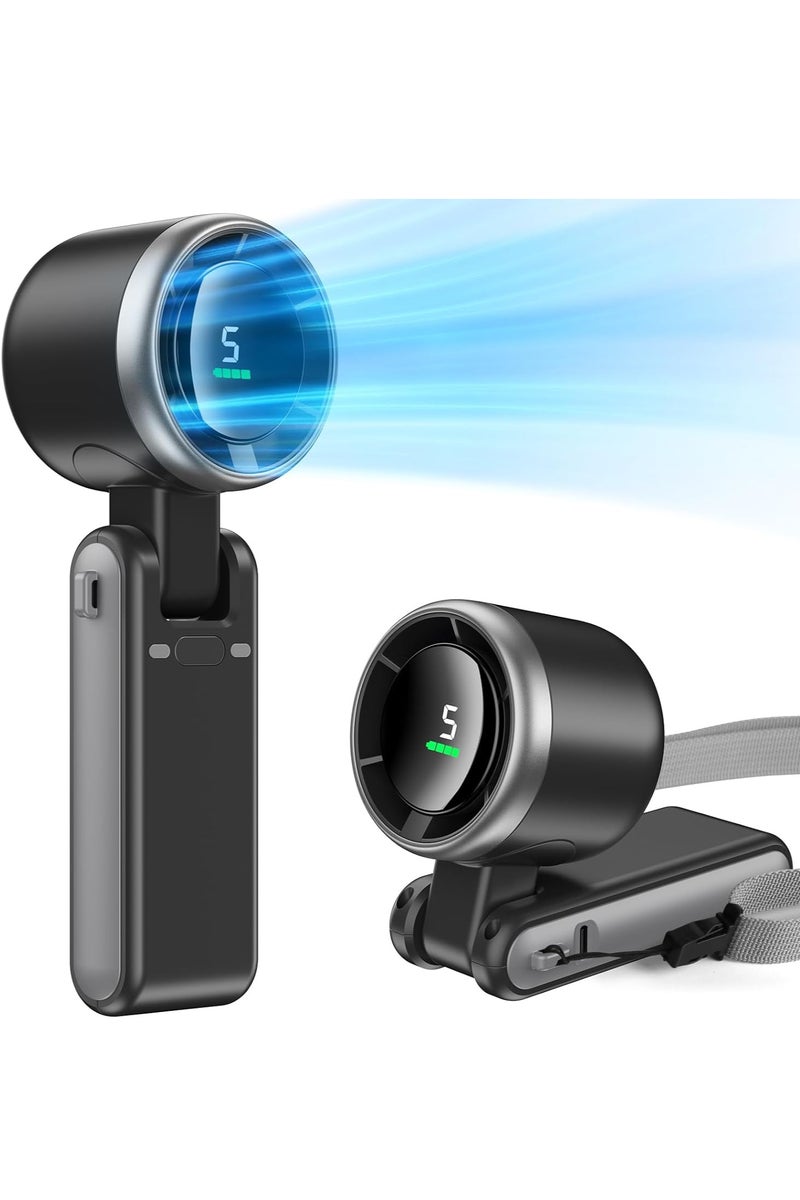 ميجورا قابلة للطي مروحة صغيرة محمولة عالية السرعة قابلة لإعادة  الشحن، 5 تير ريحية، بطارية مشغلة، ما يصل إلى 12 ساعة عمل للأنشطة في الهواء الطلق، السفر، العمل، النساء يسافرن للتخييم، الأسود - Image 1