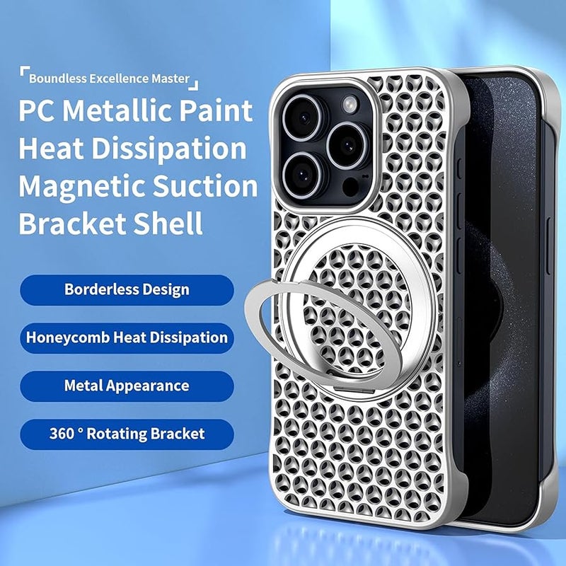 guppy for iPhone 15 Pro Max Bezel Less Slim Hard Shockproof Thin Case Heat Dissipation Case 【Compatible with MagSafe】 with Magnetic Invisible Stand Cooling Down Protective Phone Case-Black - Image 2