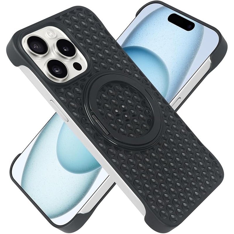 guppy for iPhone 15 Pro Max Bezel Less Slim Hard Shockproof Thin Case Heat Dissipation Case 【Compatible with MagSafe】 with Magnetic Invisible Stand Cooling Down Protective Phone Case-Black - Image 1