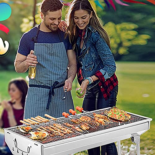 Olpad Outdoor Folding Grill (72Cm) Thickened Stainless Steel BBQ Large Charcoal Barbecue Grill Square Picnic Grill - Image 5