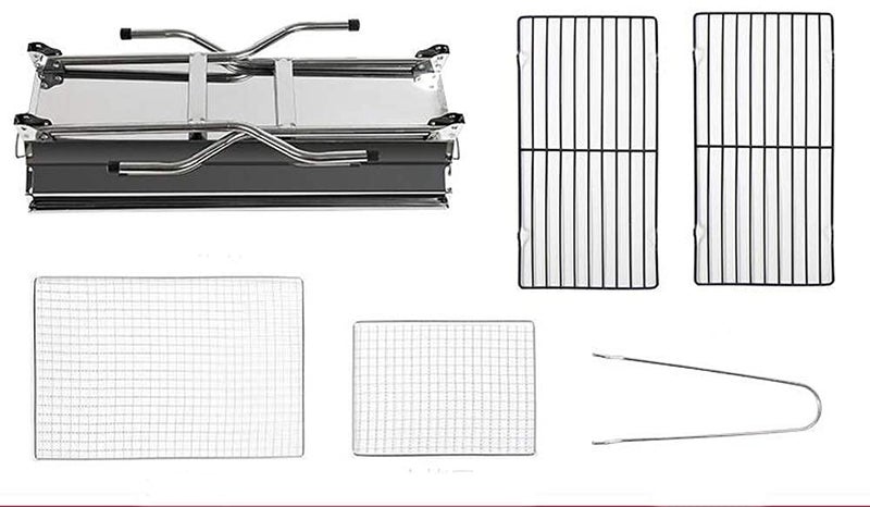 Olpad Outdoor Folding Grill (72Cm) Thickened Stainless Steel BBQ Large Charcoal Barbecue Grill Square Picnic Grill - Image 3