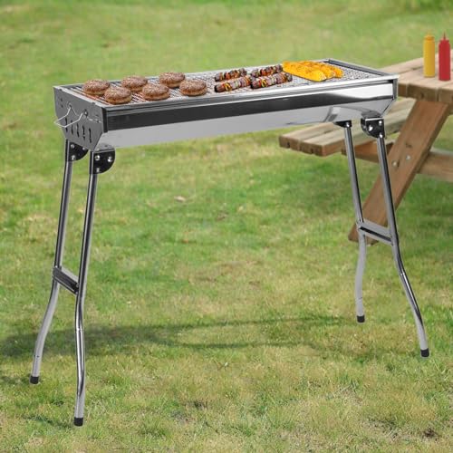 Olpad Outdoor Folding Grill (72Cm) Thickened Stainless Steel BBQ Large Charcoal Barbecue Grill Square Picnic Grill - Image 1