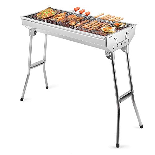 Olpad Outdoor Folding Grill (72Cm) Thickened Stainless Steel BBQ Large Charcoal Barbecue Grill Square Picnic Grill - Image 2