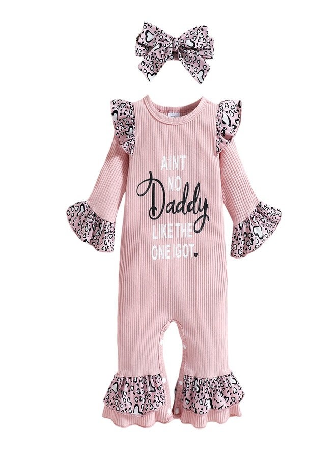 Socutebabe Daddys Girls Baby Clothes Newborn Infant Ruffle Ribbed Long Sleeve Romper Leopard Jumpsuit Bodysuit Summer Outfit (Daddy Pink, 0-3 Months) - Image 1