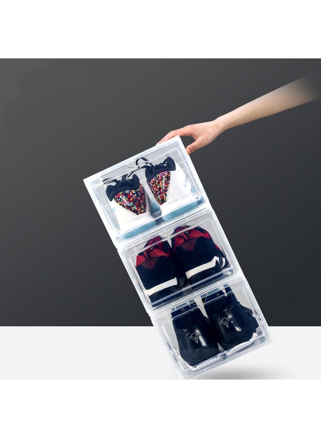 3pcs Clear Stackable Shoes Box With Flip Cover Foldable Stable Thincken Shoes Display Organizer For Closet Dust-proof Space Saving Shoe Rack - Image 2