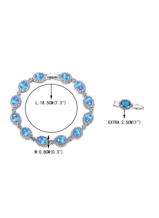 EVER FAITH - Women'S Wedding Set Light Blue Cubic Zirconia Luxury Oval Shaped Prom Necklace Earrings Bracelet Set - Image 1