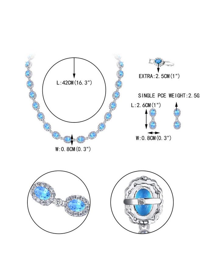 EVER FAITH - Women'S Wedding Set Light Blue Cubic Zirconia Luxury Oval Shaped Prom Necklace Earrings Bracelet Set - Image 1