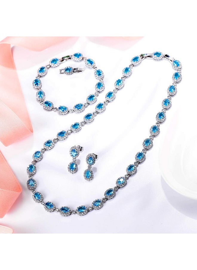 EVER FAITH - Women'S Wedding Set Light Blue Cubic Zirconia Luxury Oval Shaped Prom Necklace Earrings Bracelet Set - Image 1