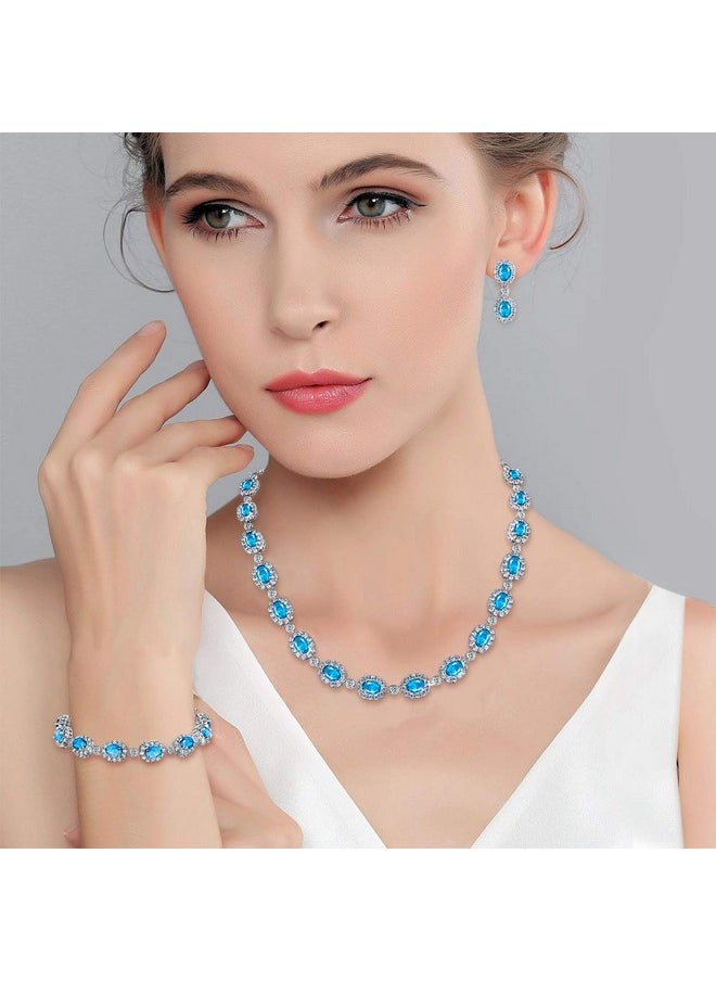EVER FAITH - Women'S Wedding Set Light Blue Cubic Zirconia Luxury Oval Shaped Prom Necklace Earrings Bracelet Set - Image 1