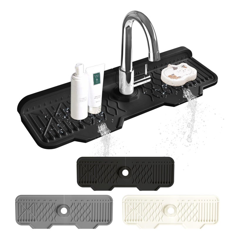EBIGIC Kitchen Sink Accessories -17" x 6'' Sink Splash Guard,Silicone Sink Mat Splash Guard, fit for Countertop, Bathroom,Farmhouse,RV by EBIGIC (Black) - Image 1