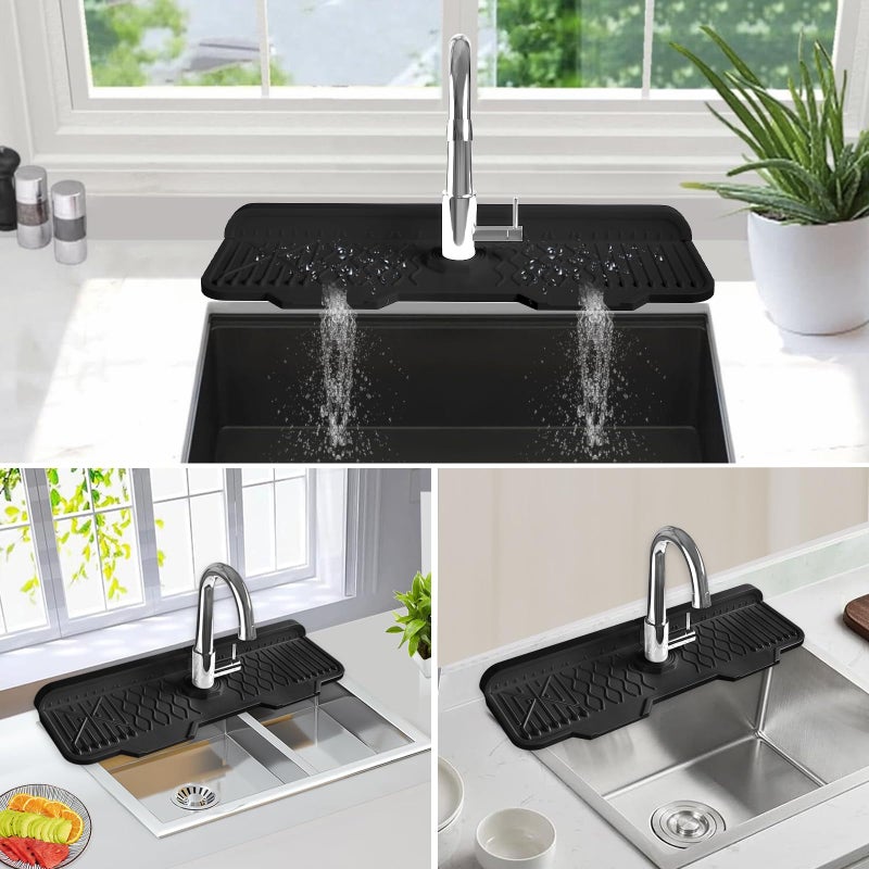 EBIGIC Kitchen Sink Accessories -17" x 6'' Sink Splash Guard,Silicone Sink Mat Splash Guard, fit for Countertop, Bathroom,Farmhouse,RV by EBIGIC (Black) - Image 5