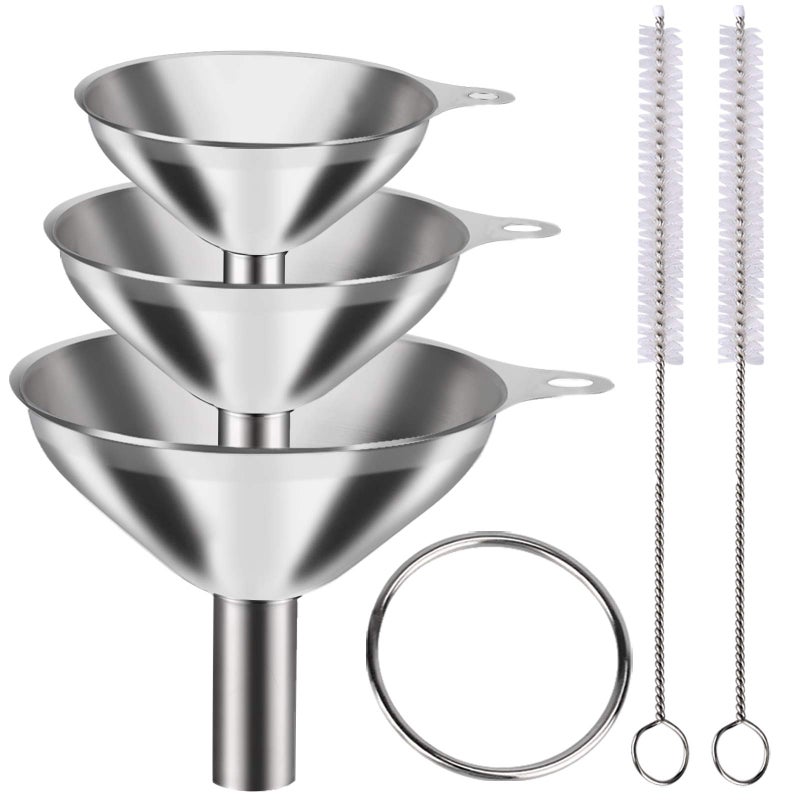 YLYL Metal Stainless Steel Funnel, Large Medium Small Funnel Set of 3, Food Grade Mini Funnels for Kitchen Use Filling Bottles Flask Cooking, 2 Brushes YLYL - Image 1