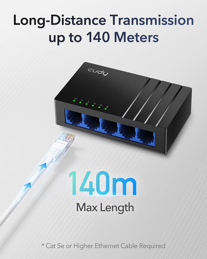 cudy Litewave GS105D 5 Port Gigabit Ethernet Switch | Desktop Ethernet Splitter | Plastic Case | Unshielded Switch | Plug & Play | Fanless | Unmanaged - Image 3