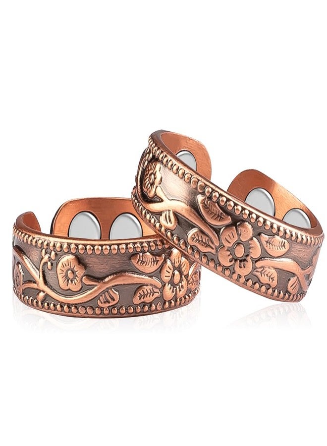Vicmag 2PCS Copper Magnetic Rings for Women Ring for Fingers with 4X Magnets 100% Solid Pure Copper Gift Adjustable - Image 1