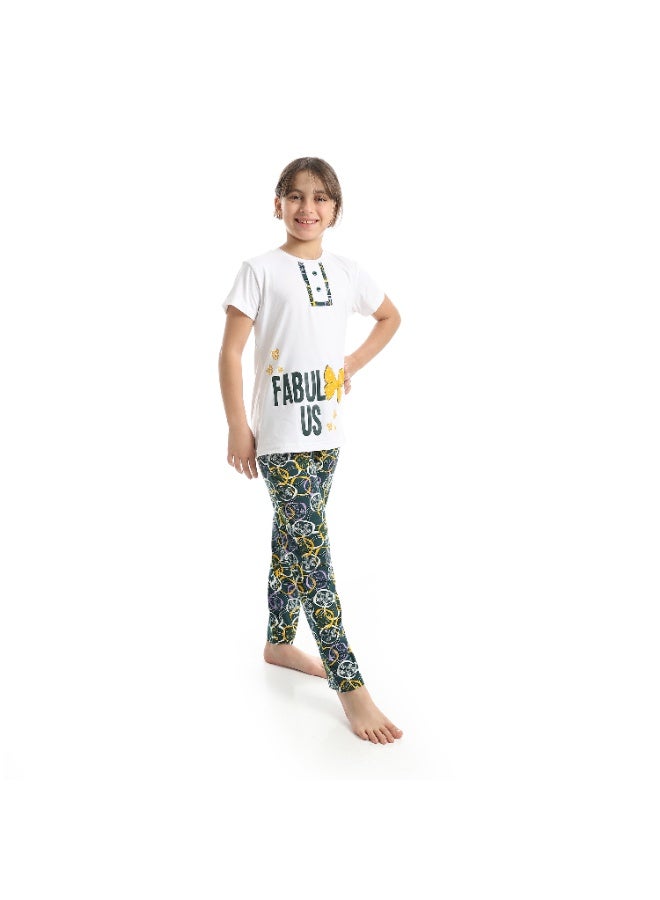 سيزار بيجامة بناتي صيفي مزودة بطباعت علي الصدر - Image 1