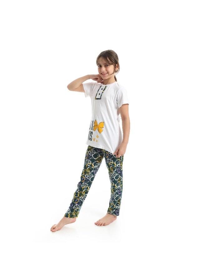 سيزار بيجامة بناتي صيفي مزودة بطباعت علي الصدر - Image 2