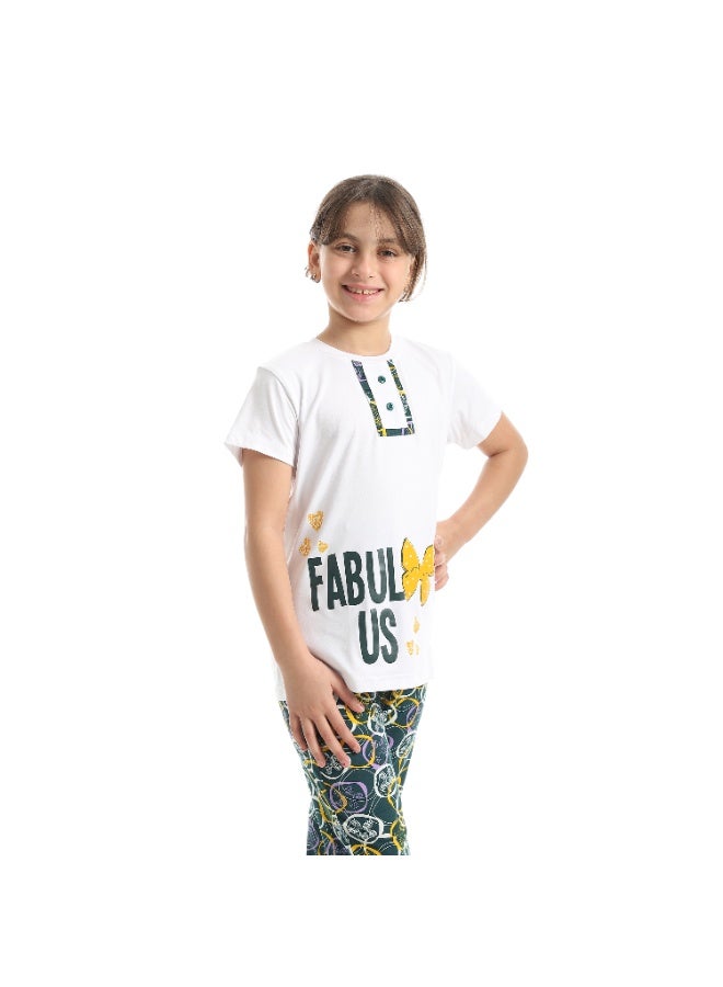 سيزار بيجامة بناتي صيفي مزودة بطباعت علي الصدر - Image 4