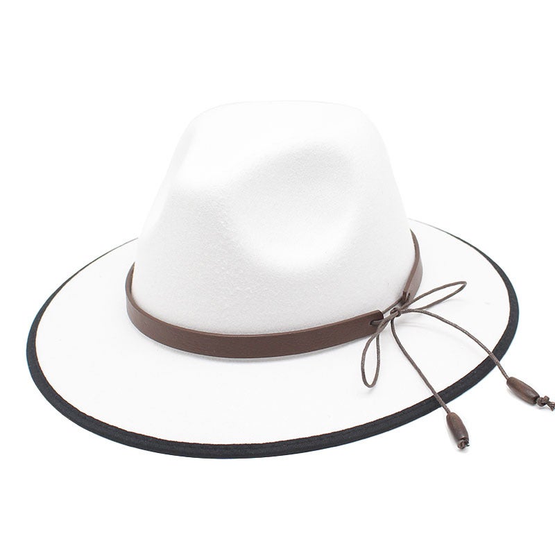 2022 White Coated Woolen Top Hat All-Match Jazz Hat British Wide Brimmed Panama Cowboy Hat for Children Autumn and Winter - Image 3