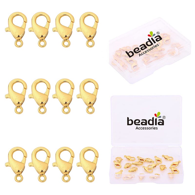 BEADIA 18K Gold Plated Lobster Clasps Non Tarnish 12mm 20pcs for Jewelry Making Findings
