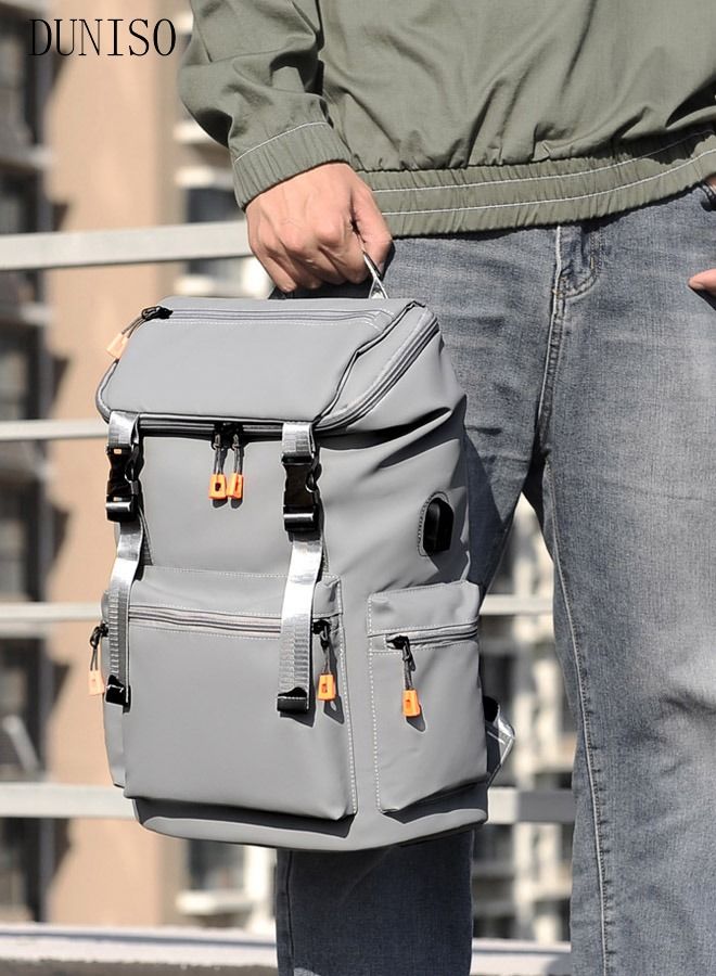 DUNISO Vintage Backpack Travel Laptop Backpack with usb Charging Port for Women & Men School College Students Camping Backpack Grey - Image 2