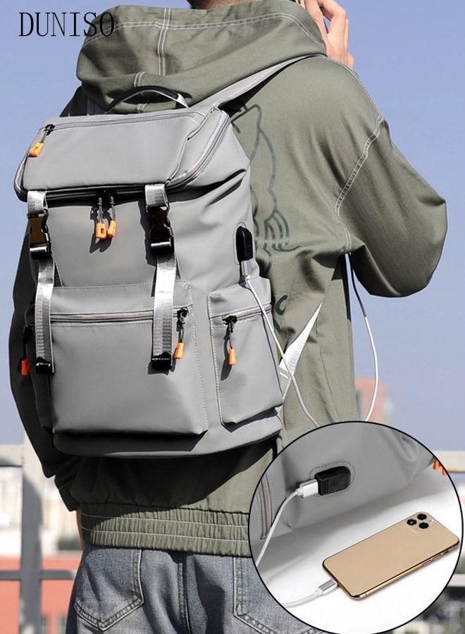 DUNISO Vintage Backpack Travel Laptop Backpack with usb Charging Port for Women & Men School College Students Camping Backpack Grey - Image 1