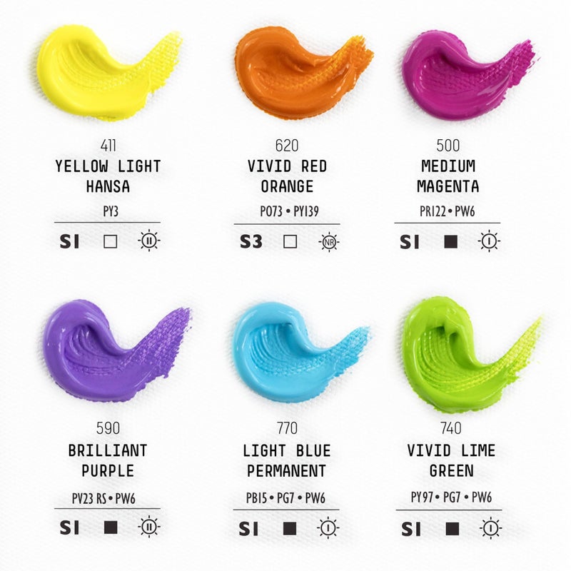 Liquitex دهان أكريليك ثقيل الجسم من ليكويتكس بروفيشونال، 6 × 22 مل (0.74 أونصة)، مجموعة ألوان زاهية - Image 2