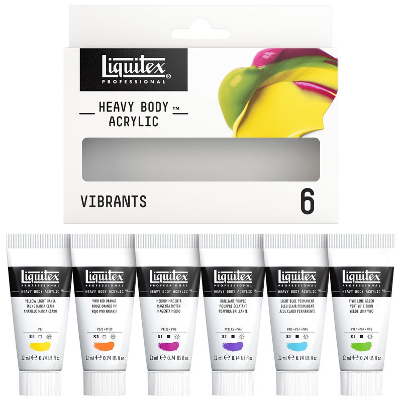 Liquitex دهان أكريليك ثقيل الجسم من ليكويتكس بروفيشونال، 6 × 22 مل (0.74 أونصة)، مجموعة ألوان زاهية - Image 1