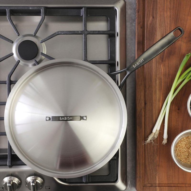 Babish 12-Inch Tri-Ply Stainless Steel Frying Pan with Lid & Black Handle â€“ Professional Grade Skillet for Searing, SautÃ©ing & Even Heat Cooking - Image 4
