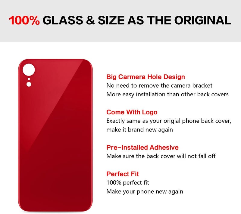 UooFide Rear Back Screen Glass Cover Replacement Compatible with iPhone XR 6.1-Inches All Carriers (Red) - Image 5