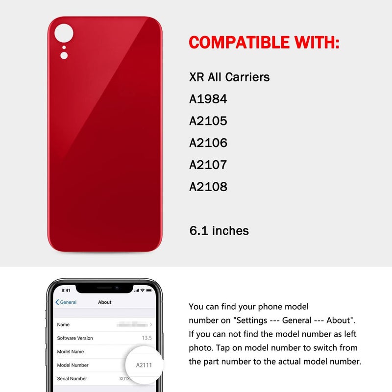 UooFide Rear Back Screen Glass Cover Replacement Compatible with iPhone XR 6.1-Inches All Carriers (Red) - Image 2