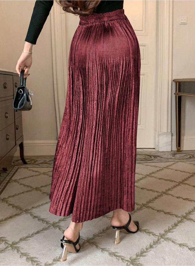 Take Two Solid Elastic Waist Pleated Detail A-Line Maxi Skirt - Image 2