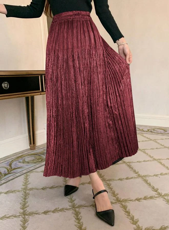 Take Two Take Two Solid Elastic Waist Pleated Detail A-Line Maxi Skirt