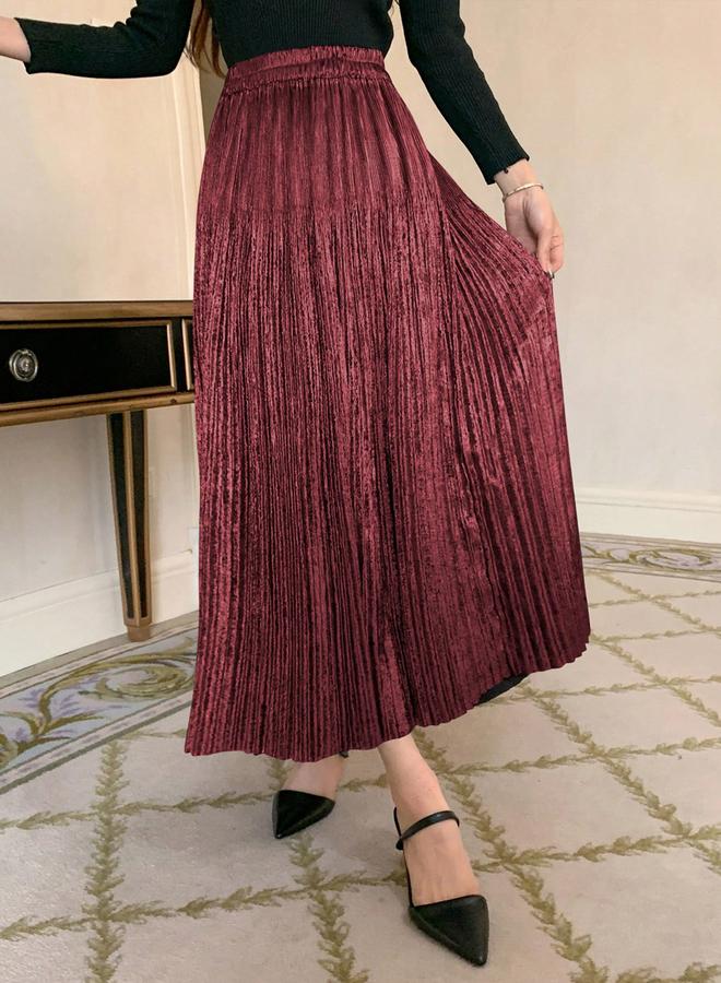 Take Two Solid Elastic Waist Pleated Detail A-Line Maxi Skirt - Image 5