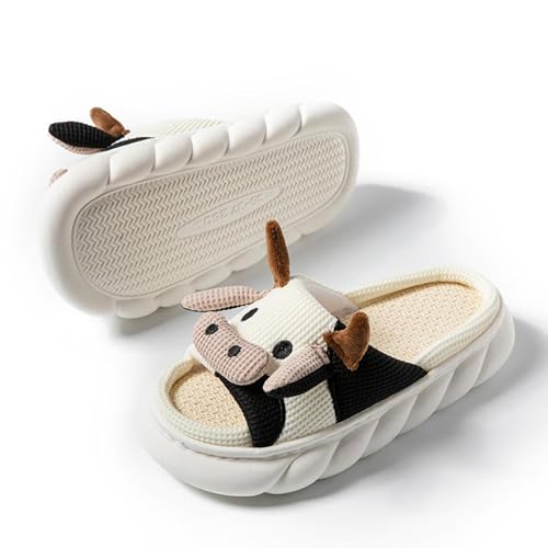 Gaolinci Cartoon Animal Shape Slippers, Womens Four Seasons Home Linen Slippers (Cow-US 6.5-7.5) - Image 2