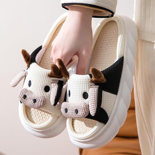 Gaolinci Cartoon Animal Shape Slippers, Womens Four Seasons Home Linen Slippers (Cow-US 6.5-7.5) - Image 5