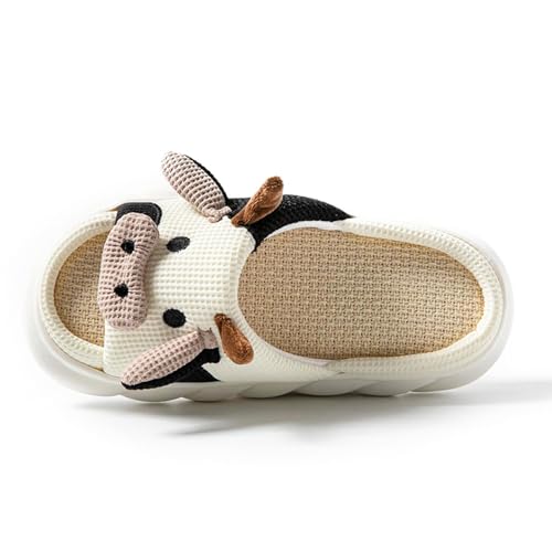 Gaolinci Cartoon Animal Shape Slippers, Womens Four Seasons Home Linen Slippers (Cow-US 6.5-7.5) - Image 3