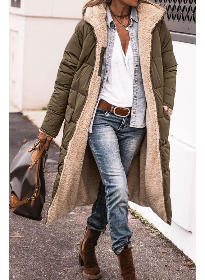 New Women's Cotton-padded Jacket European And American Multi-color Multi-size Double-sided Hooded Fashion Commuter Extended Coat