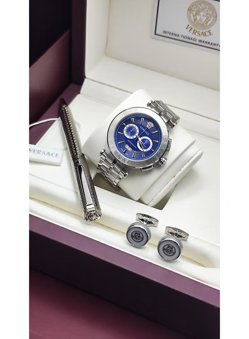 Versace men's set, watch, pen, first-class stainless steel, brand card, luxurious box