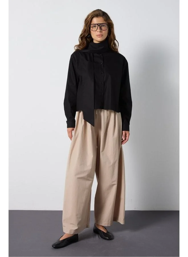 mina aise Women's Black Premium Oversized Collar Poplin Shirt 32008.