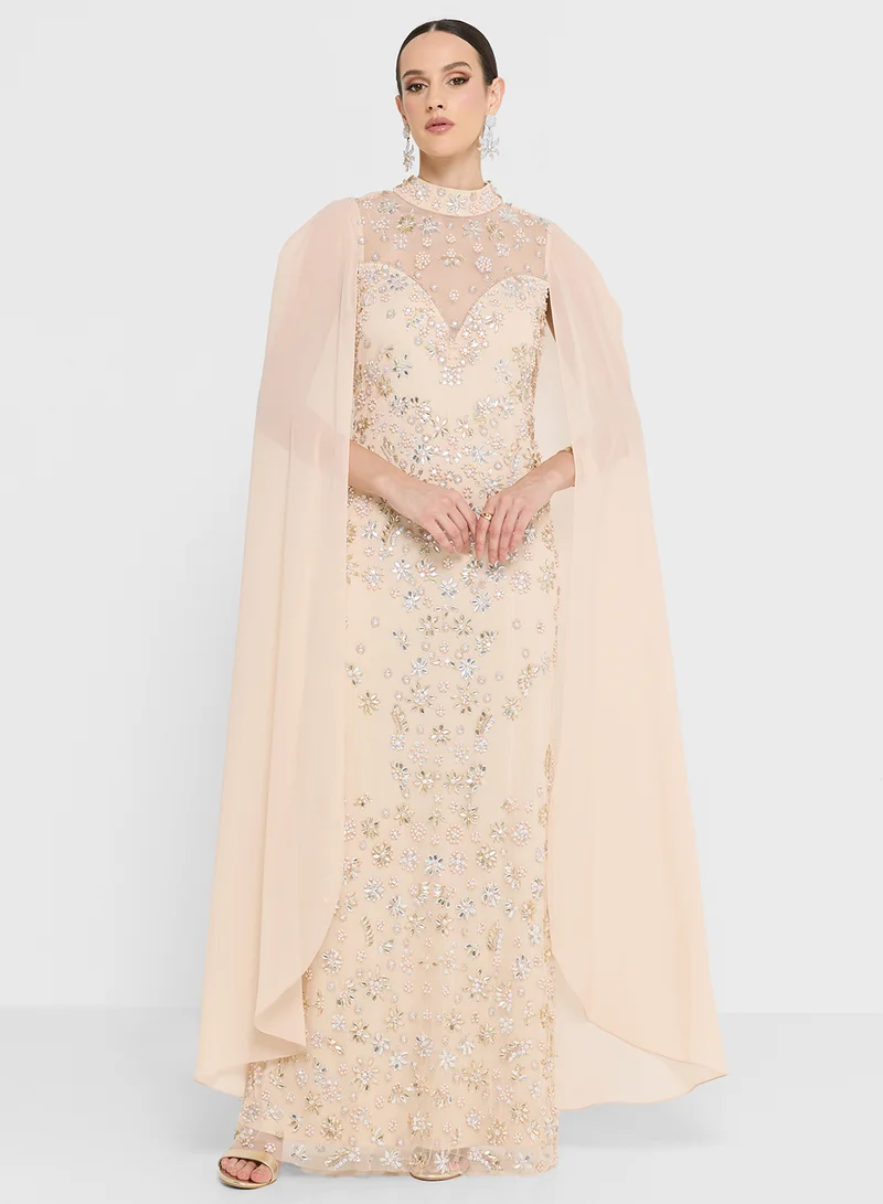 Amelia Rose Half Sleeve Embelllished Tiered Dress