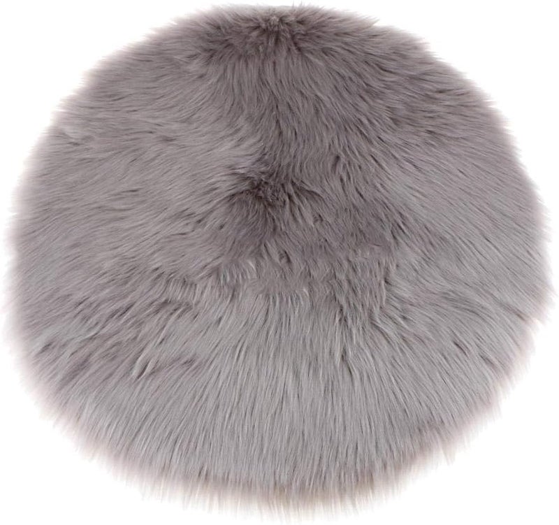 klarako Round shape Faux Fur Sheepskin Area Rug Shaggy Wool Carpet for Bedroom Living Room Home Decoration  Gray - Image 5