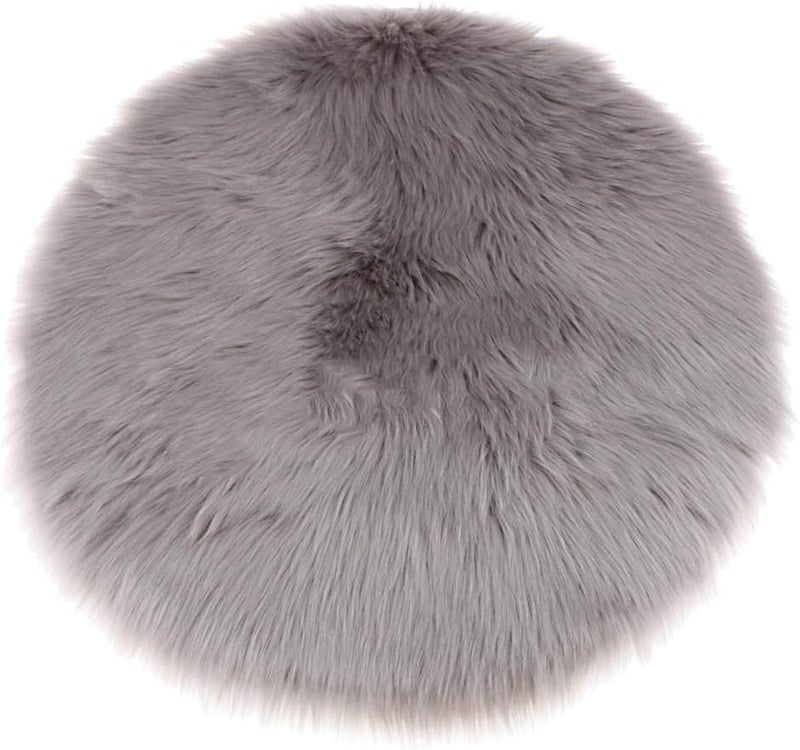 klarako Round shape Faux Fur Sheepskin Area Rug Shaggy Wool Carpet for Bedroom Living Room Home Decoration  Gray - Image 2